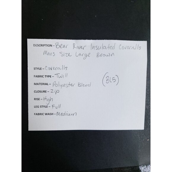 Bear River Insulated Coveralls Mens Large Brown Twill Workwear With Zipper - Picture 9 of 10